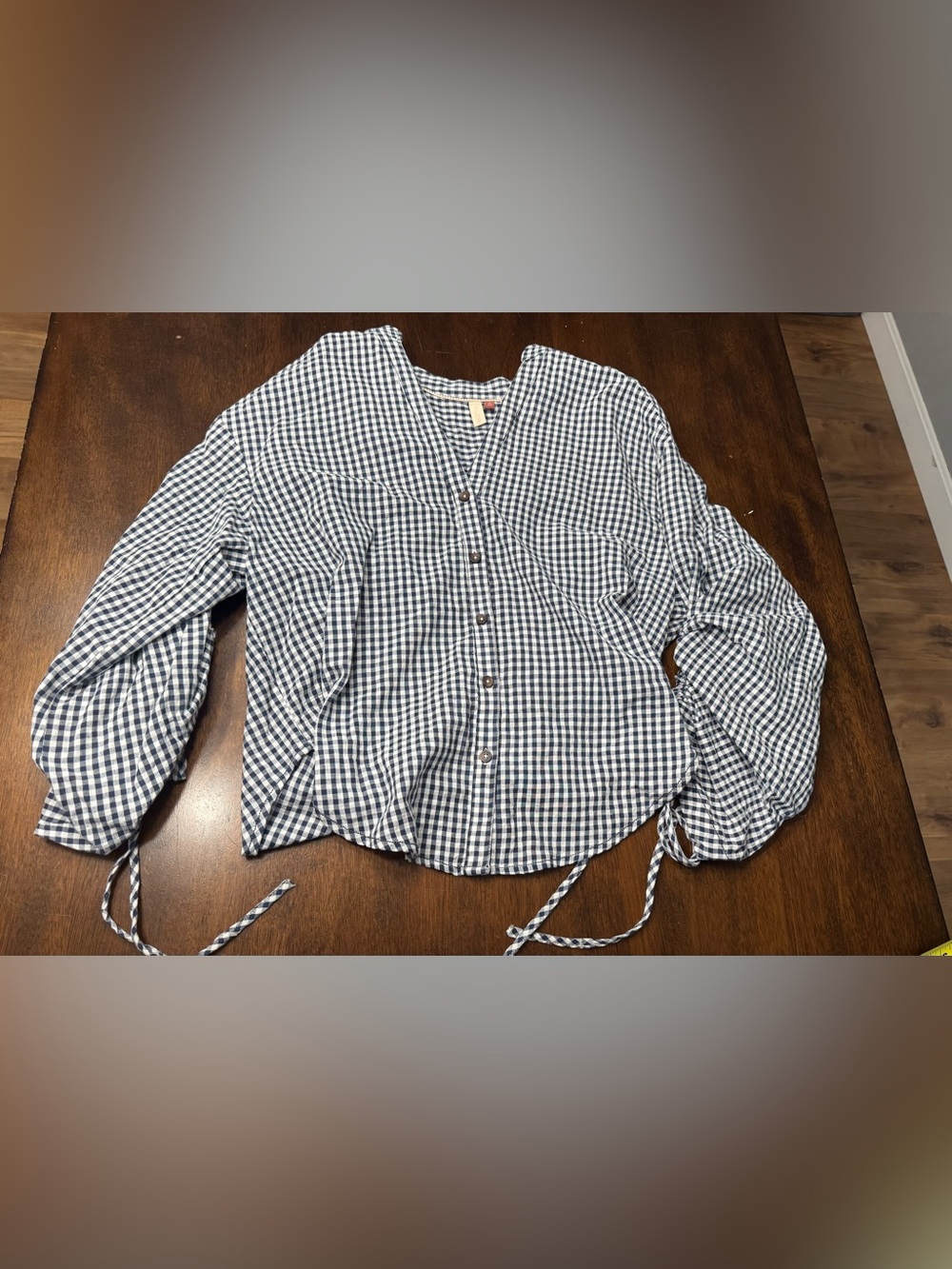 Pilcro Navy and White Gingham Button-Down Shirt